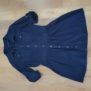 Girls‎ Ralph Lauren Navy Button Front Shirt Dress Rolled Sleeves 12
